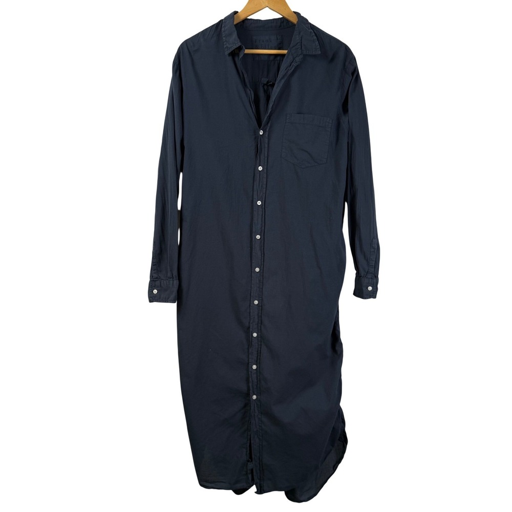 Frank & Eileen Rory Maxi Shirtdress Cotton Long Sleeve Button Down Navy Women XL